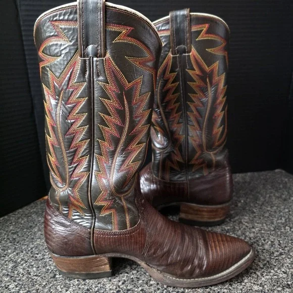 Nocona Men's Western Boots Lizard Leather Brown Cowboy Size 8D Made In USA - Picture 9 of 16
